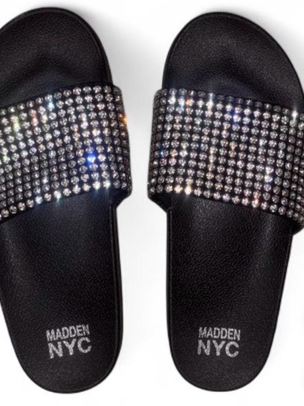 Steve Madden Black Crystal Embellished Slide Sandals